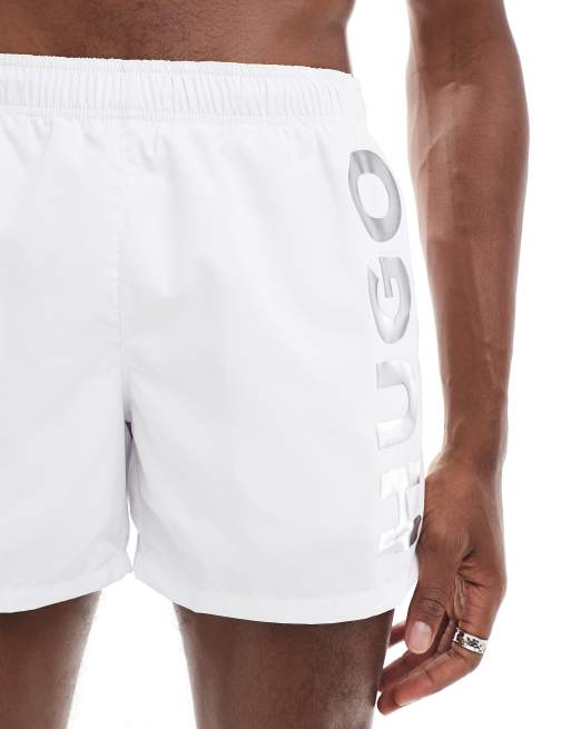 HUGO Swimwear abas swim shorts in white, 3 of 4