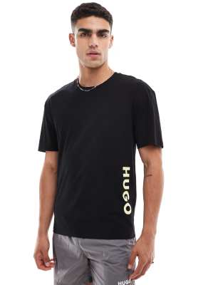 HUGO Swimwear relaxed T-shirt in black with placement logo