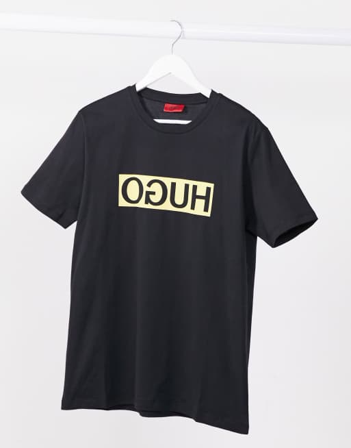 HUGO - T-shirt coupe classique à imprimé logo inversé - Noir
