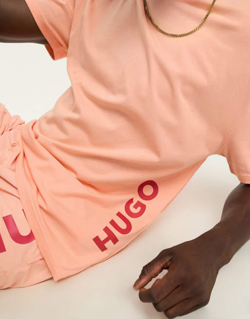 HUGO - T-shirt da mare comoda rosso pastello chiaro, 3 di 4