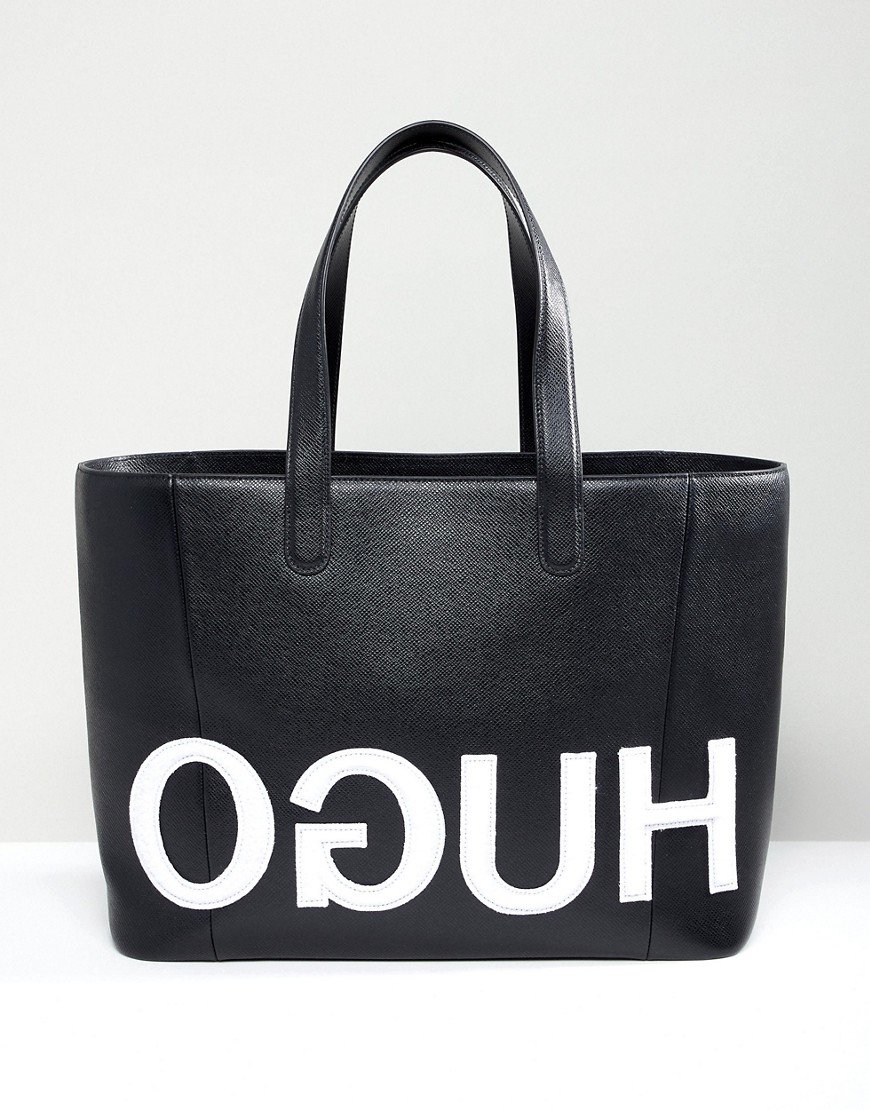 HUGO tote bag with textured logo-Black