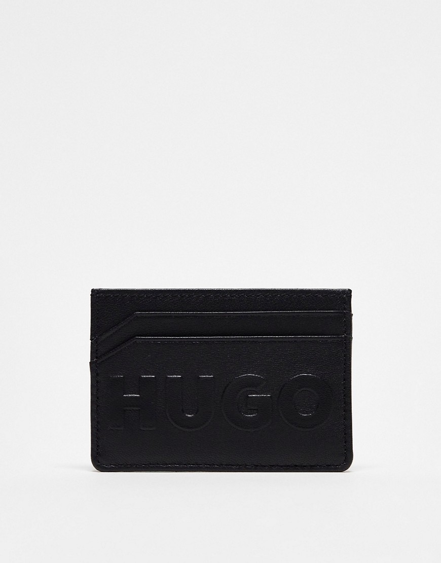 HUGO Tyler leather logo card holder in black