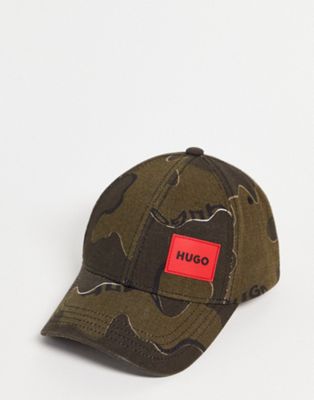 HUGO unisex camo printed baseball cap in Khaki