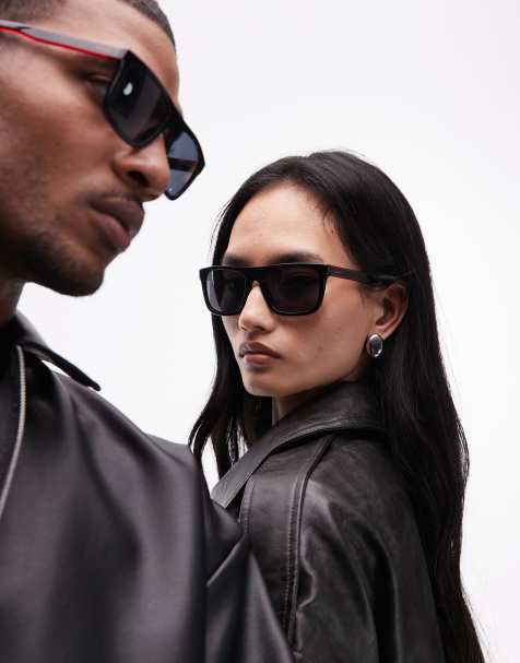 Hugo unisex square sunglasses in black/red - view 1