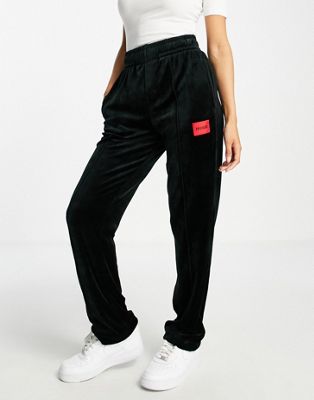 HUGO velvet logo co-ord wide leg casual trouser in black