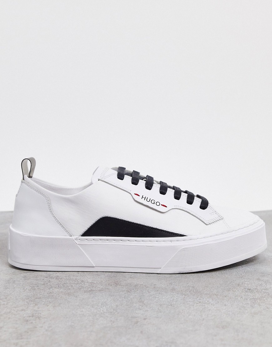 HUGO Volcano tennis inspired trainers in coated fabric and calf leather-White