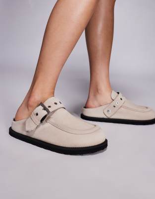 HUGO- Wildleder-Clogs in Steinbeige mit Schnalle-Neutral