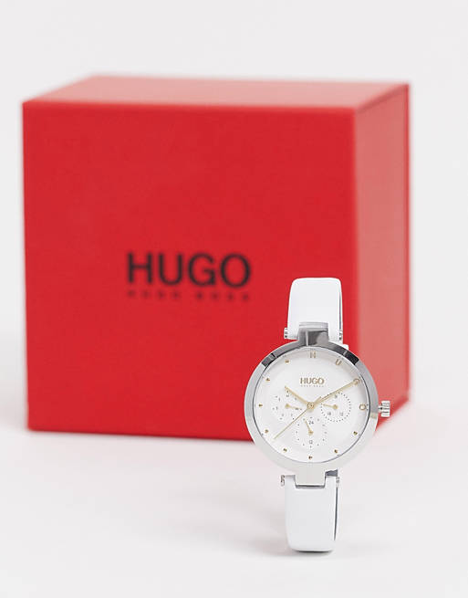 Hugo womens leather watch in white