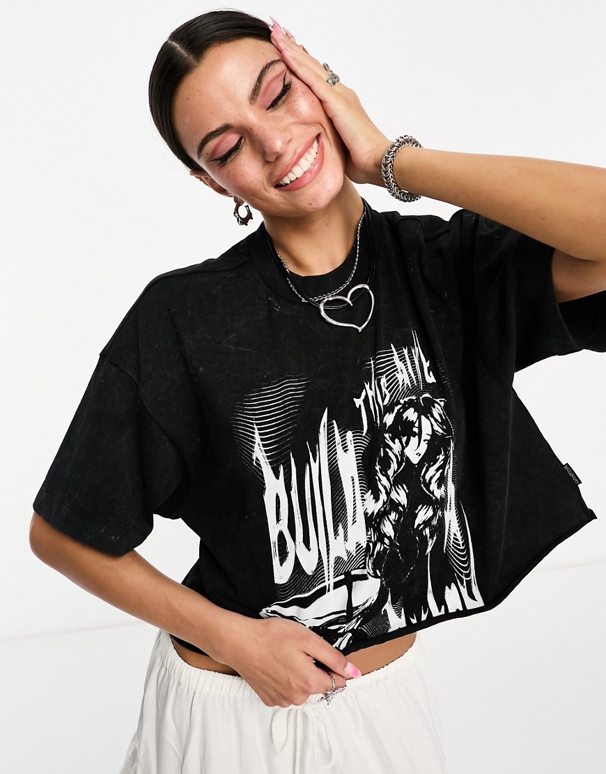 HUGO x Bella Poarch cropped graphic tee in black