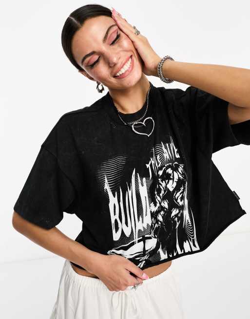 HUGO x Bella Poarch cropped graphic tee in black | ASOS