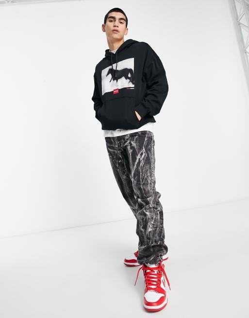 HUGO x I AM WILD Dorse relaxed fit hoodie in black with
