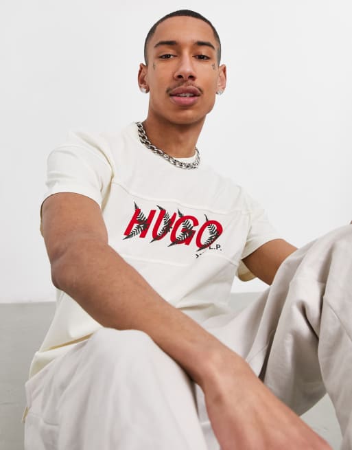 HUGO x Liam Payne Dappal chest logo t-shirt in cream | ASOS