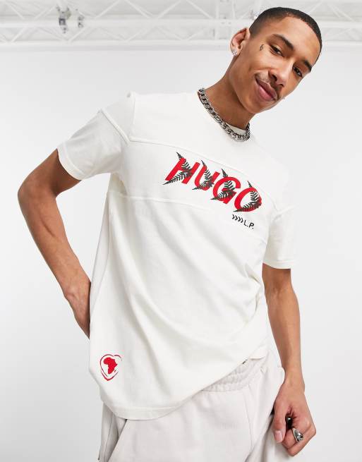 HUGO x Liam Payne - Dappal - T-shirt met logo op de borst in crème