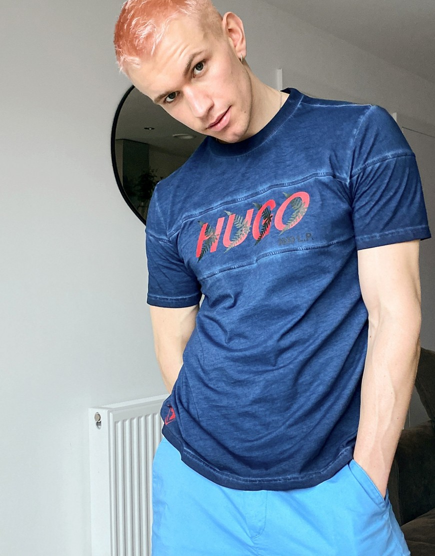 HUGO x Liam Payne - Dappal - T-shirt met logo op de borst in marineblauw