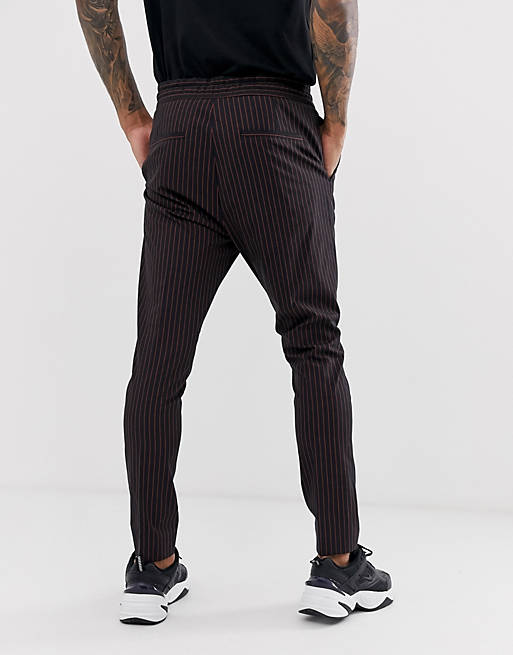 Men HUGO Zander pinstripe drawstring trousers in black 