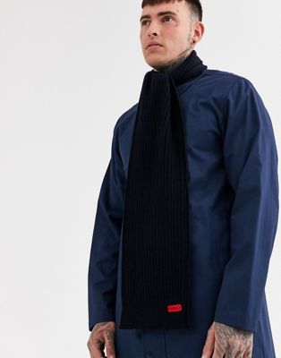 HUGO -Zappon - Geribbelde sjaal met kabels in marineblauw
