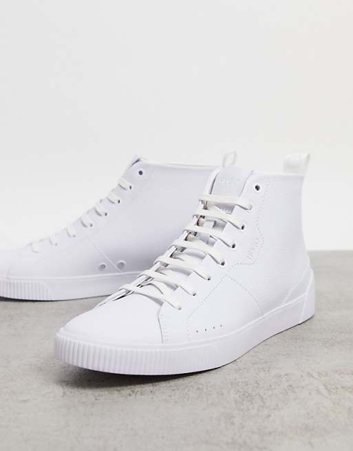 HUGO zero high-top trainers in smooth and grainy leather | ASOS