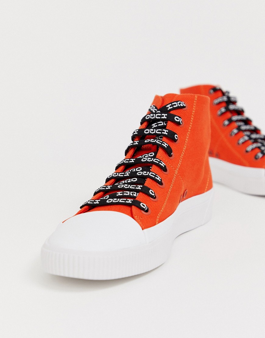 HUGO - Zero - Hoge sneakers met veters en logo in oranje