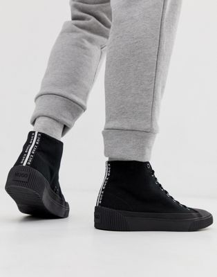 HUGO - Zero - Hoge sneakers met veters en logo in zwart