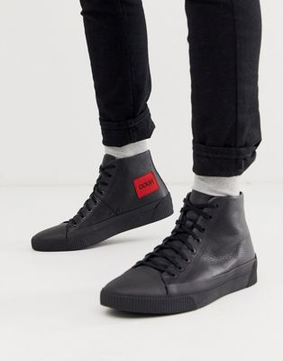 HUGO - Zero - Leren hoge sneakers in zwart