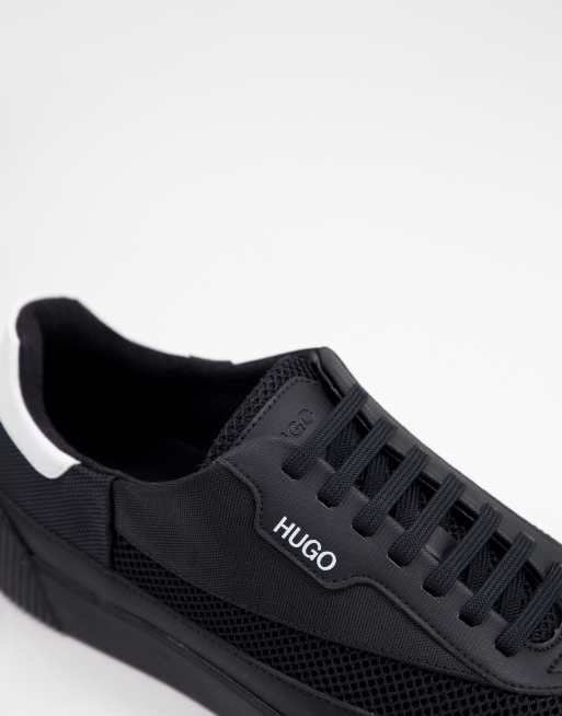 HUGO – Zero Tenn – Czarne skórzane buty sportowe z siateczką, 3 z 4