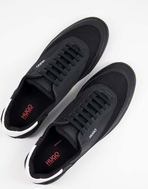 HUGO – Zero Tenn – Czarne skórzane buty sportowe z siateczką, 4 z 4