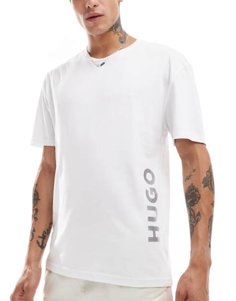 HUGO - Zwemkleding - Ruimvallend T-shirt met logo in wit - view 1