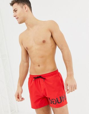 HUGO - Zwemshort met gespiegeld logo-Rood
