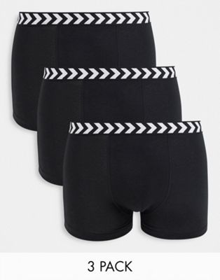 Hummel 3 pack chevron waistband boxers in black