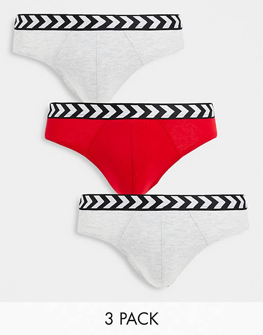 Hummel 3 pack chevron waistband briefs in grey and red