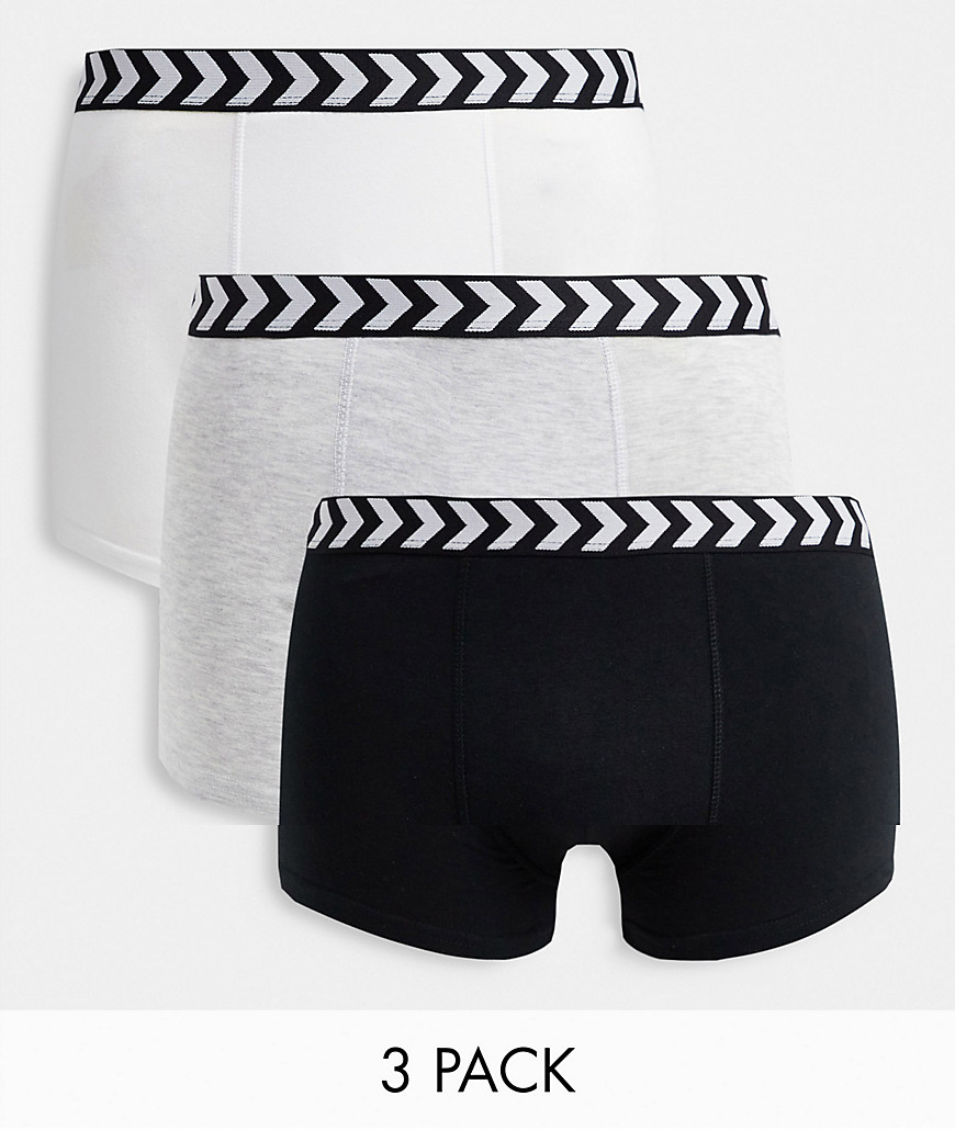 Hummel – 3er-Pack Boxershorts in Schwarz-Weiß mit Bund mit Winkelstreifenmuster-Mehrfarbig