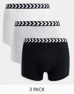 Hummel 3 pack chevron waistband boxers in monochrome