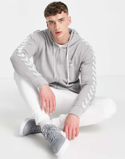 Hummel – Classic – Szara bluza z kapturem zapinana na suwak ze wzorem w jodełkę