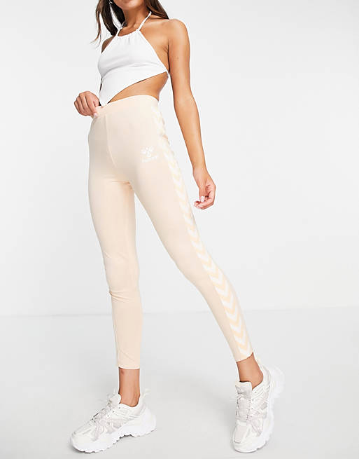 Hummel classic taped high waisted sports leggings in pink