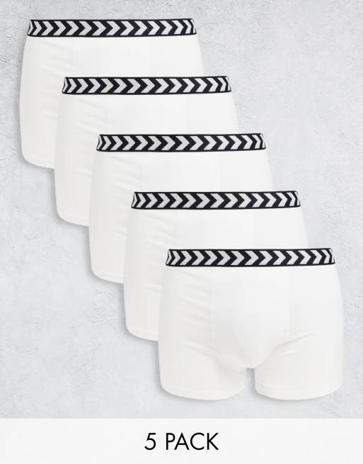 Hummel - Confezione da 5 boxer bianchi con fascia in vita con motivo a spina di pesce