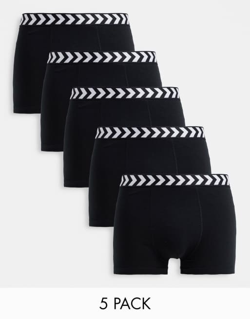 Hummel - Confezione da 5 boxer neri con fascia in vita a spina di pesce