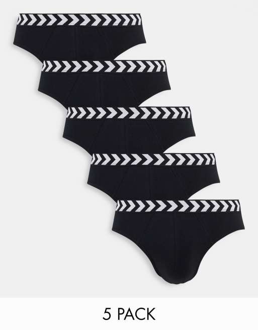 Hummel - Confezione da 5 slip neri con fascia in vita a spina di pesce