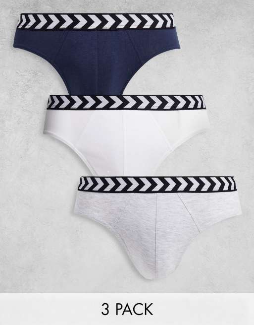 Hummel - Confezione multipack da 3 slip multicolore con fascia in vita a spina di pesce