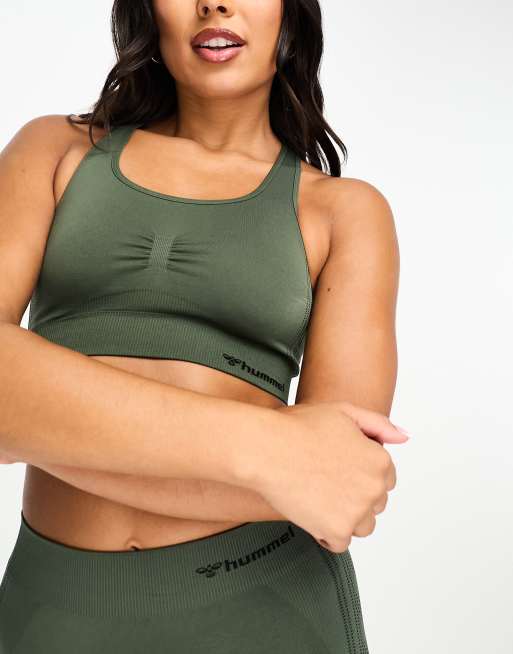 Hummel - Crop top de sport galbant sans coutures avec encolure dégagée - Kaki