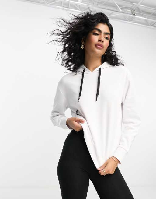 Hummel - Felpa con cappuccio classica con motivo a spina di pesce, colore bianco