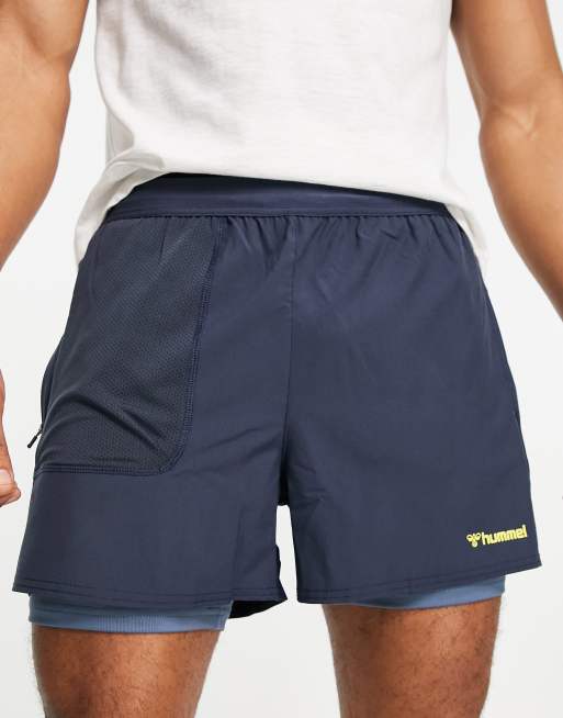 Arbejdskraft reservedele katolsk Hummel Furgus - 2-i-1-shorts i blå | ASOS