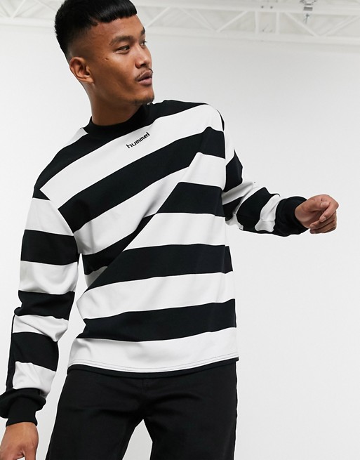 Hummel Hive loose fit striped sweatshirt In black and white