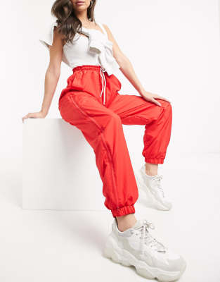 red oversized joggers