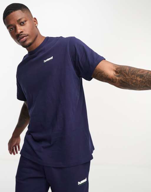 Hummel – Jersey-T-Shirt in Marineblau mit Logo