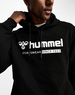 Hummel regular fit hoodie with oversized logo in black