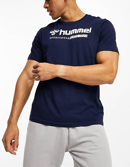 Hummel regular fit T-shirt with oversized logo in blue | ASOS