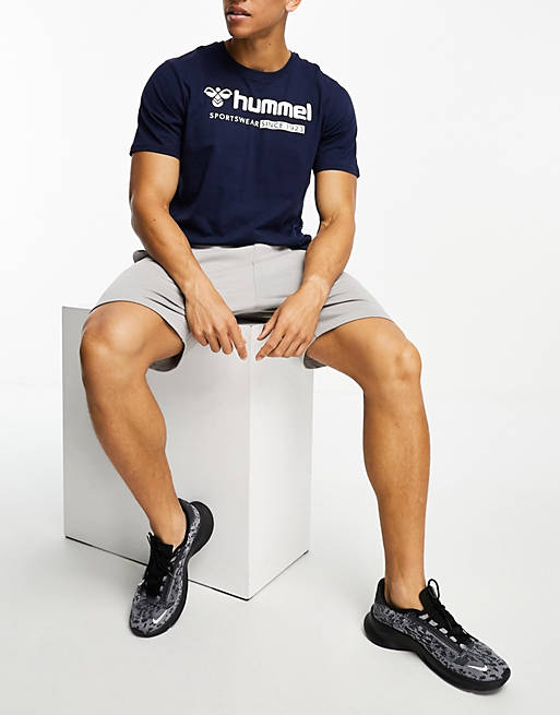 Hummel regular fit T-shirt with oversized logo in blue | ASOS