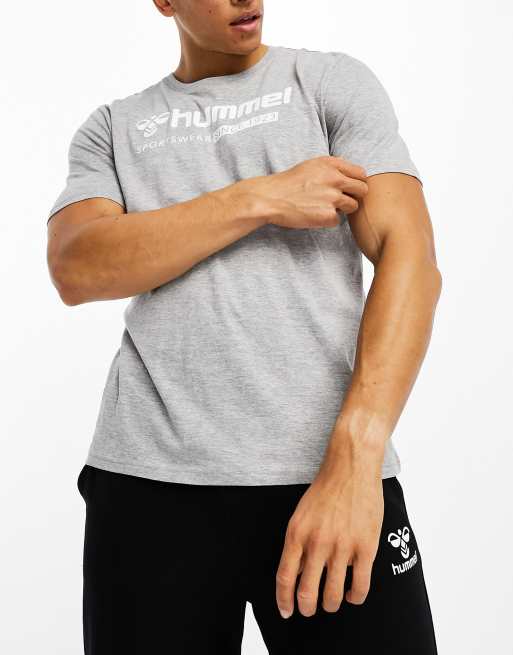 Retningslinier svært saltet Hummel regular fit T-shirt with oversized logo in gray | ASOS