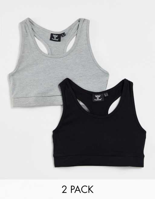 Hummel - Set van 2 bralettes met logo in zwart en grijs