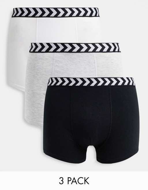 Hummel - Set van 3 boxershorts met chevron-tailleband in zwart-wit